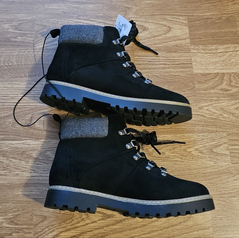 NWT St. John's Bay Black Suede Lace-Up Boots Size 10 - Picture 4 of 8